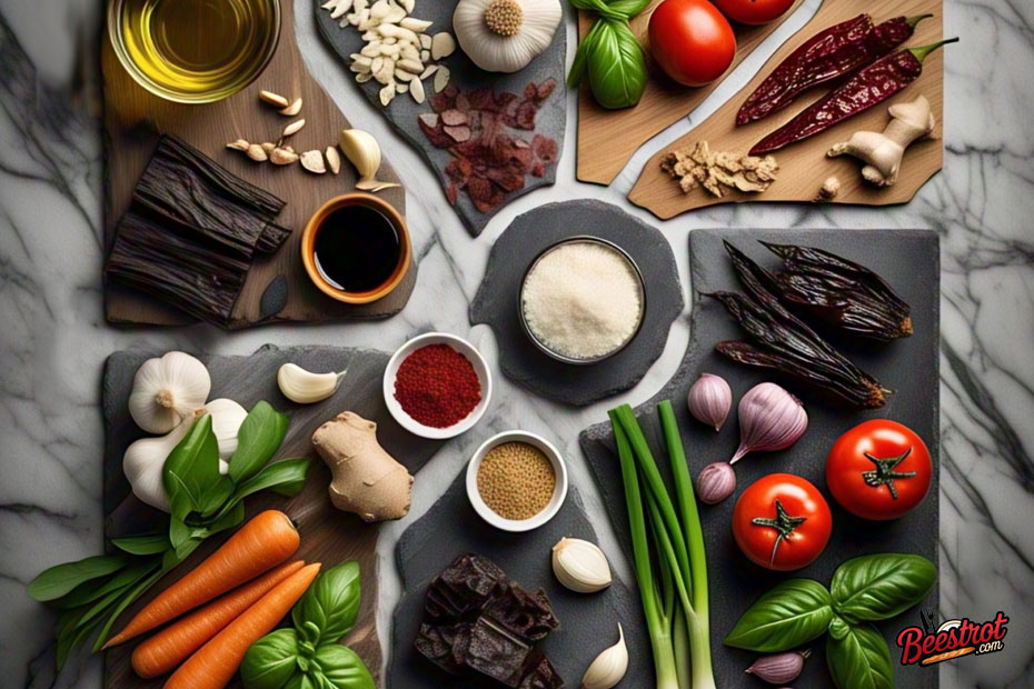 Global sauce ingredients arranged by cuisine
